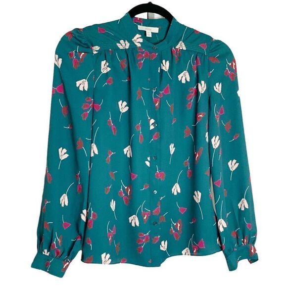 JOIE Women’s Myella Floral Print Blouse Size XXS Teal Long Sleeve Button Top - Picture 8 of 12